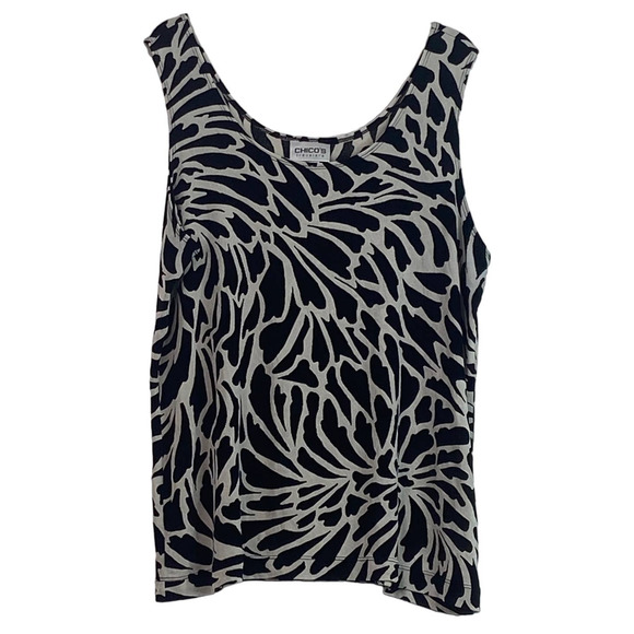 Chico's Tops - Chicos Travelers 3 Abstract Tank XL Shell Slinky Black White Scoop Neck
